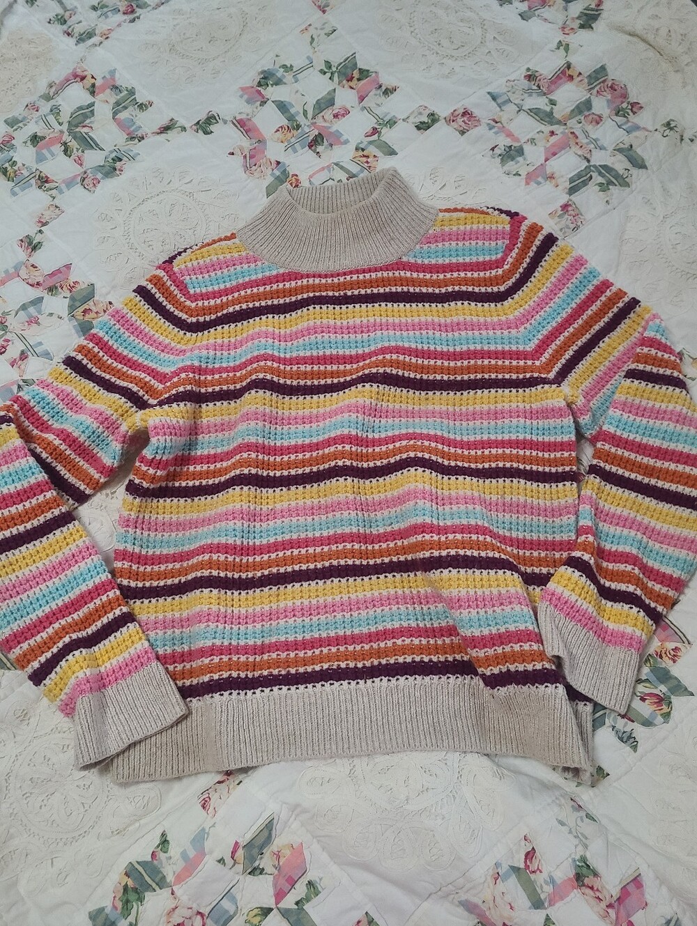Talbots Mockneck Sweater Happy Stripe